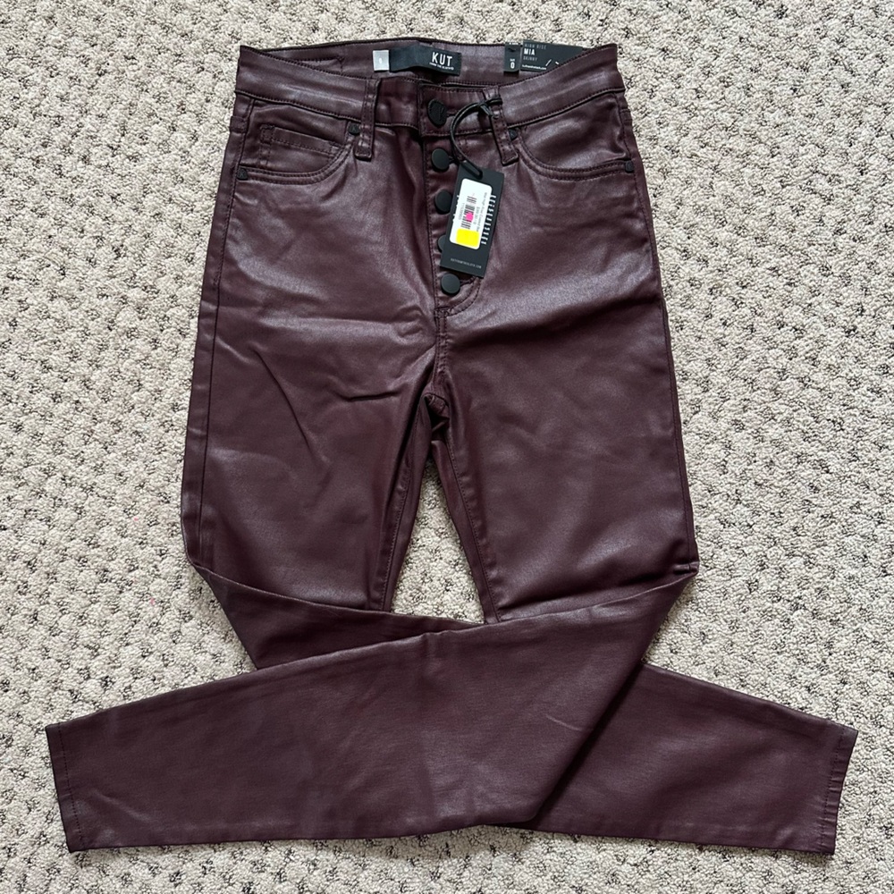 Kut From The Kloth Mia high rise coated bordeaux skinny jeans